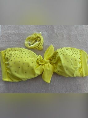 Victoria's Secret Yellow Crystal-Studded Bandeau Bikini Top with Tie